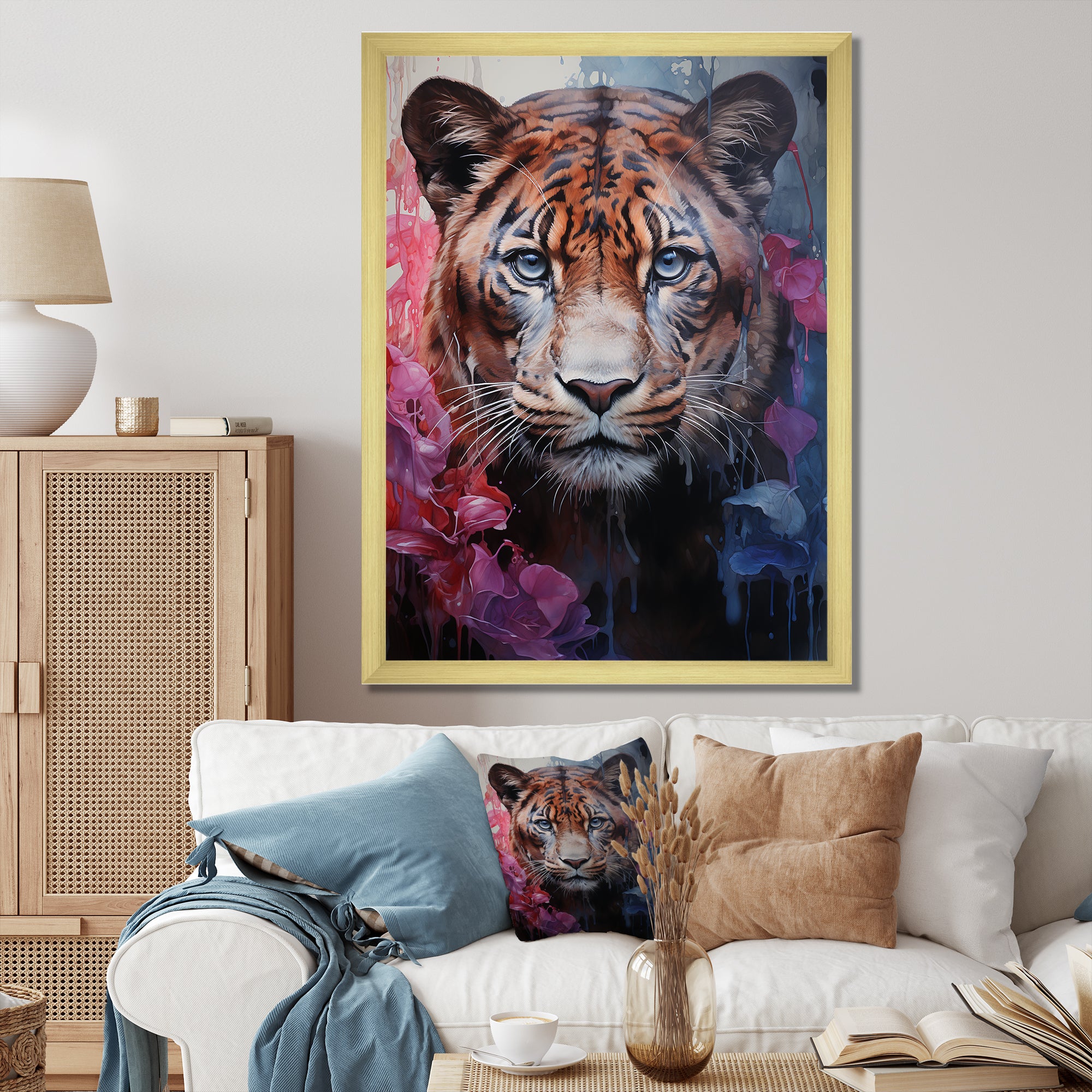 White Pink Panther Surreal Shadows Watercolor - White Panther Wall Art