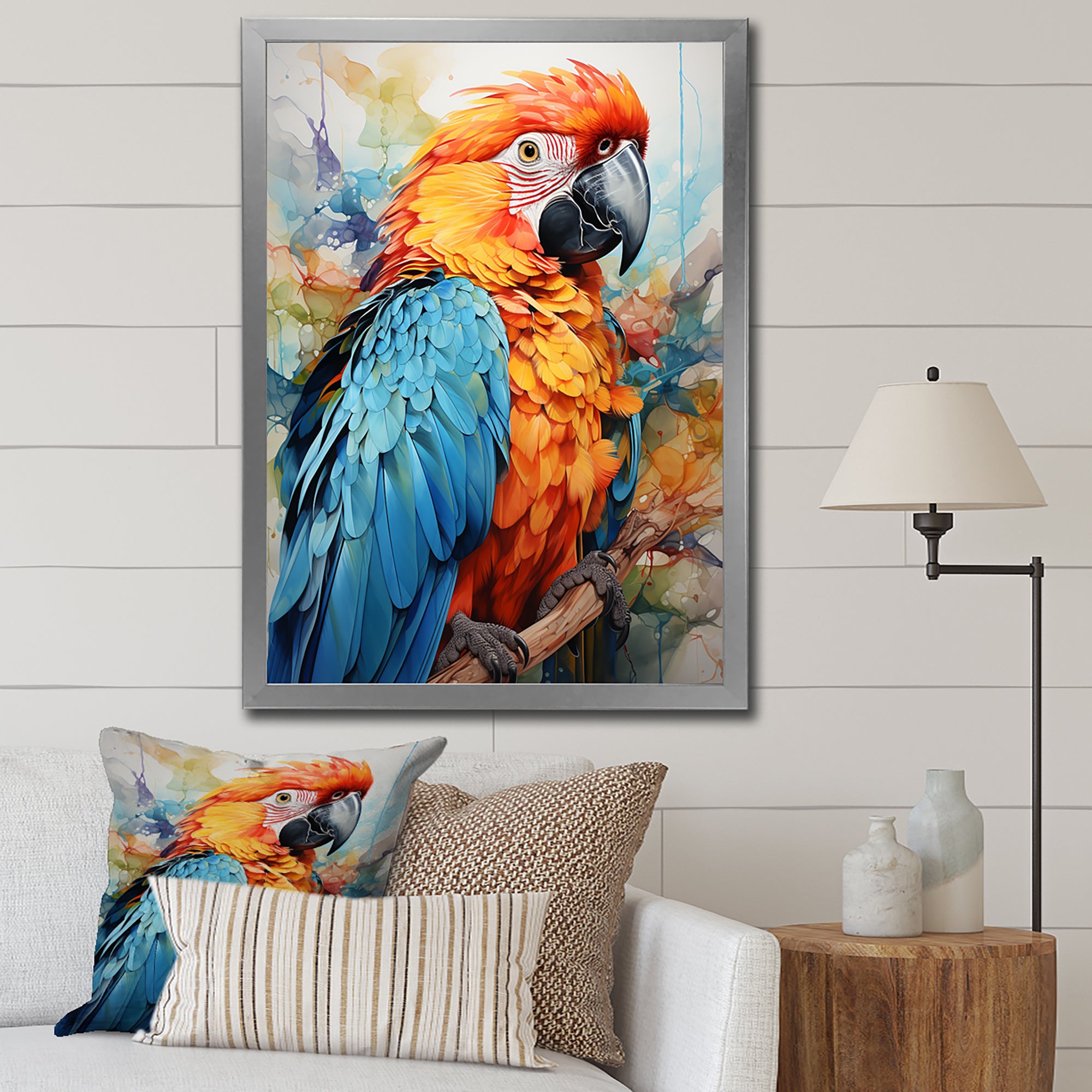 Orange Blue Parrot Vibrant Plumage - Orange Parrot Wall Art