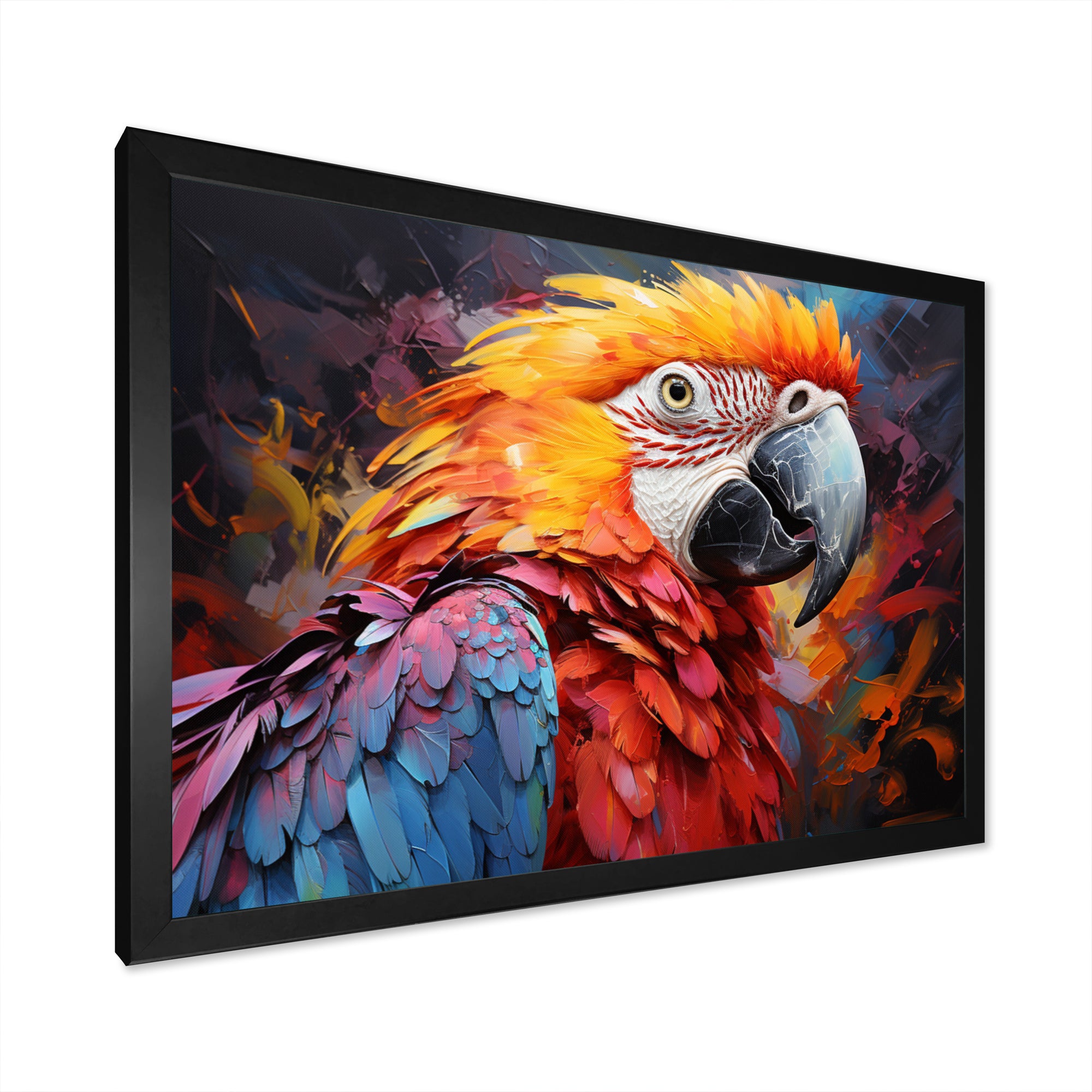Orange Blue Parrot Vibrant Plumage Collage - Parrot Framed Canvas Art