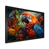 Red Parrot Vibrant Plumage Geometric - Parrot Large Canvas Wall Art
