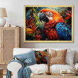Red Parrot Vibrant Plumage Geometric - Parrot Large Canvas Wall Art