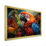 Red Parrot Vibrant Plumage Geometric - Parrot Large Canvas Wall Art