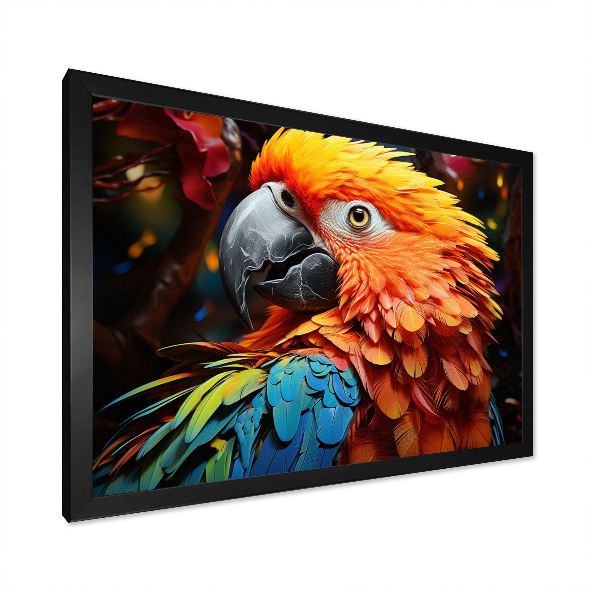 Yellow Red Parrot Vibrant Plumage Geometric - Parrot Living Room Wall Art