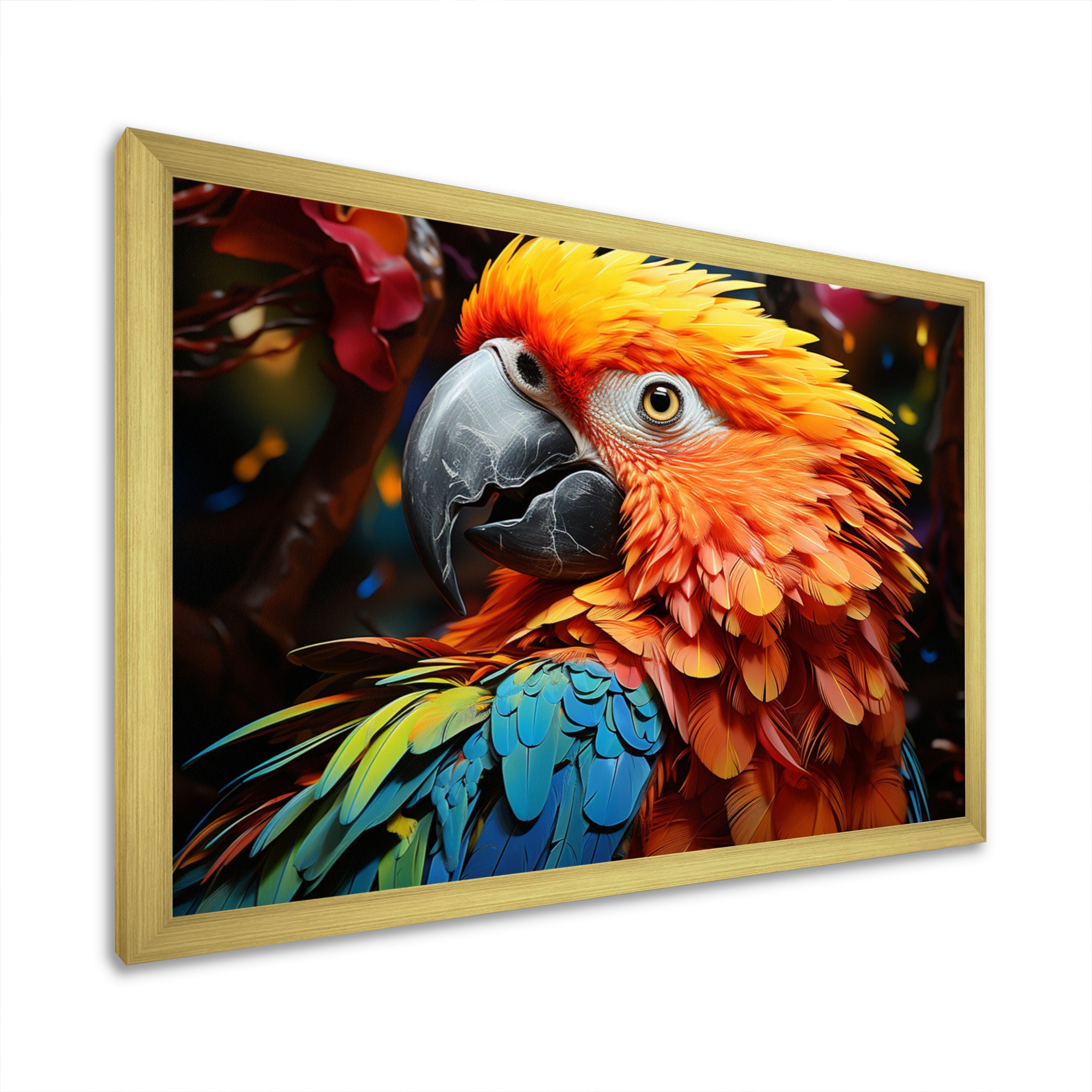 Yellow Red Parrot Vibrant Plumage Geometric - Parrot Living Room Wall Art