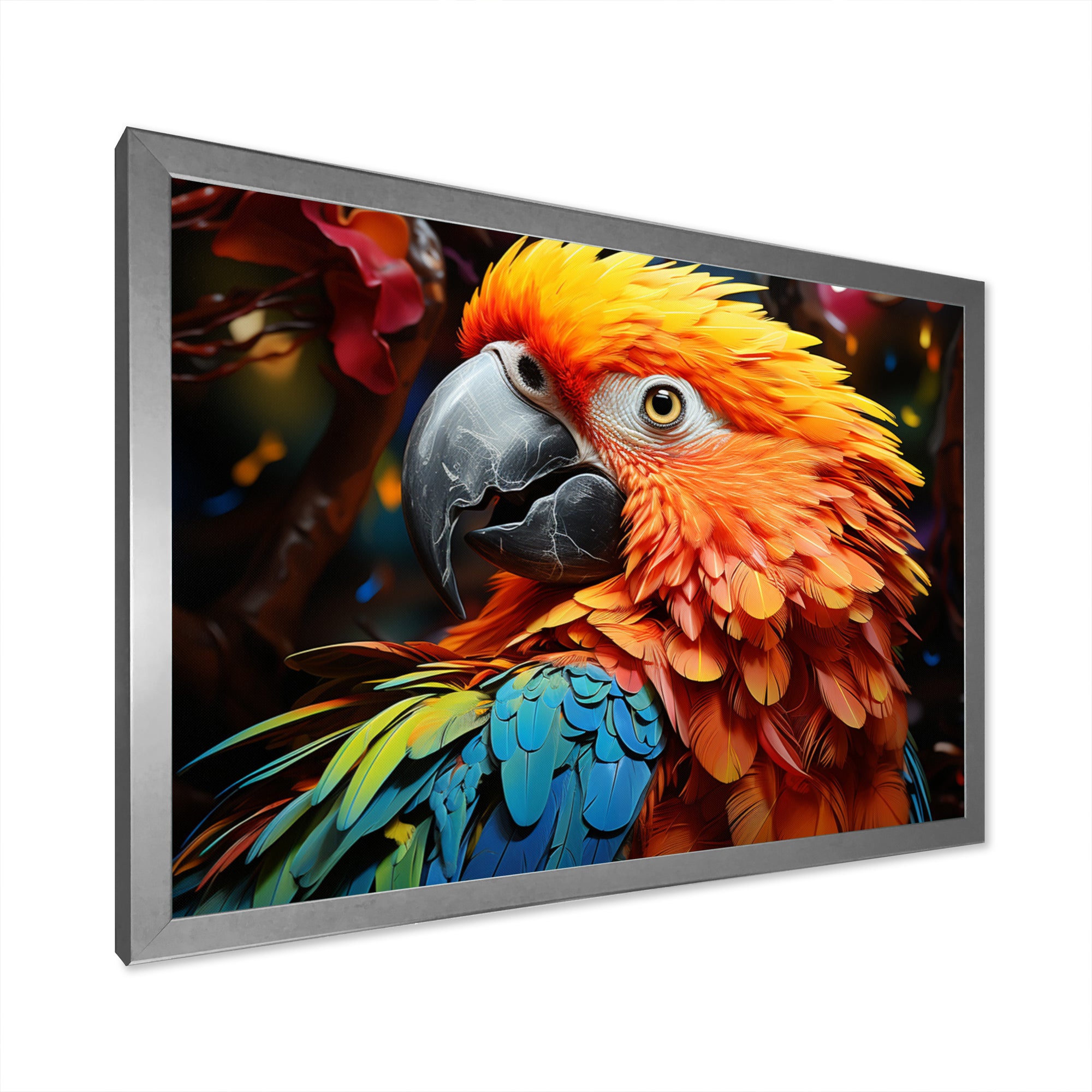 Yellow Red Parrot Vibrant Plumage Geometric - Parrot Living Room Wall Art
