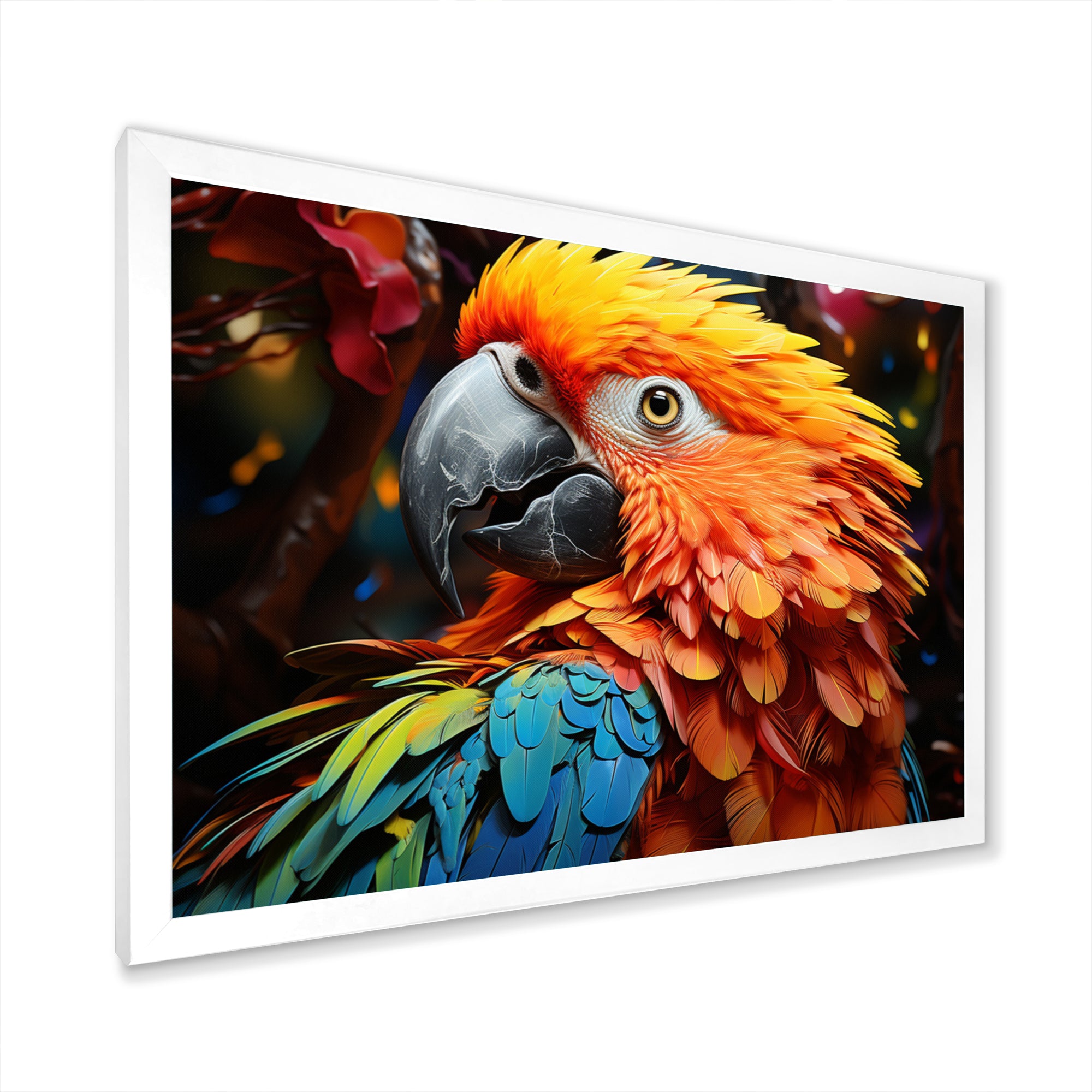 Yellow Red Parrot Vibrant Plumage Geometric - Parrot Living Room Wall Art