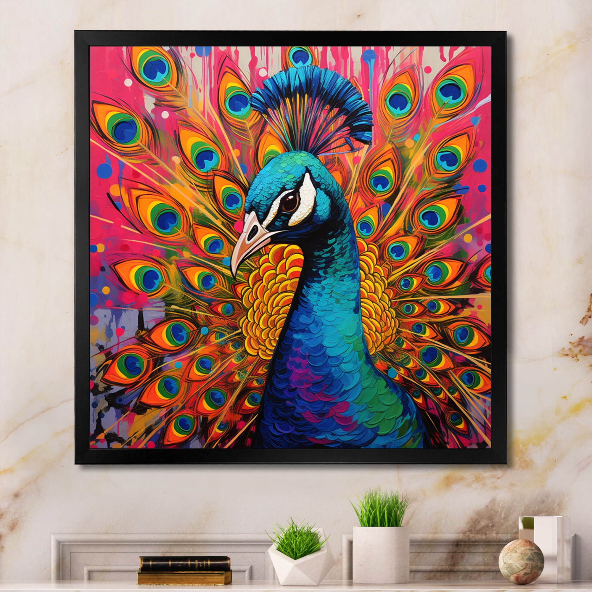 Teal Pink Pop Art Peacock - Peacock Canvas Wall Art