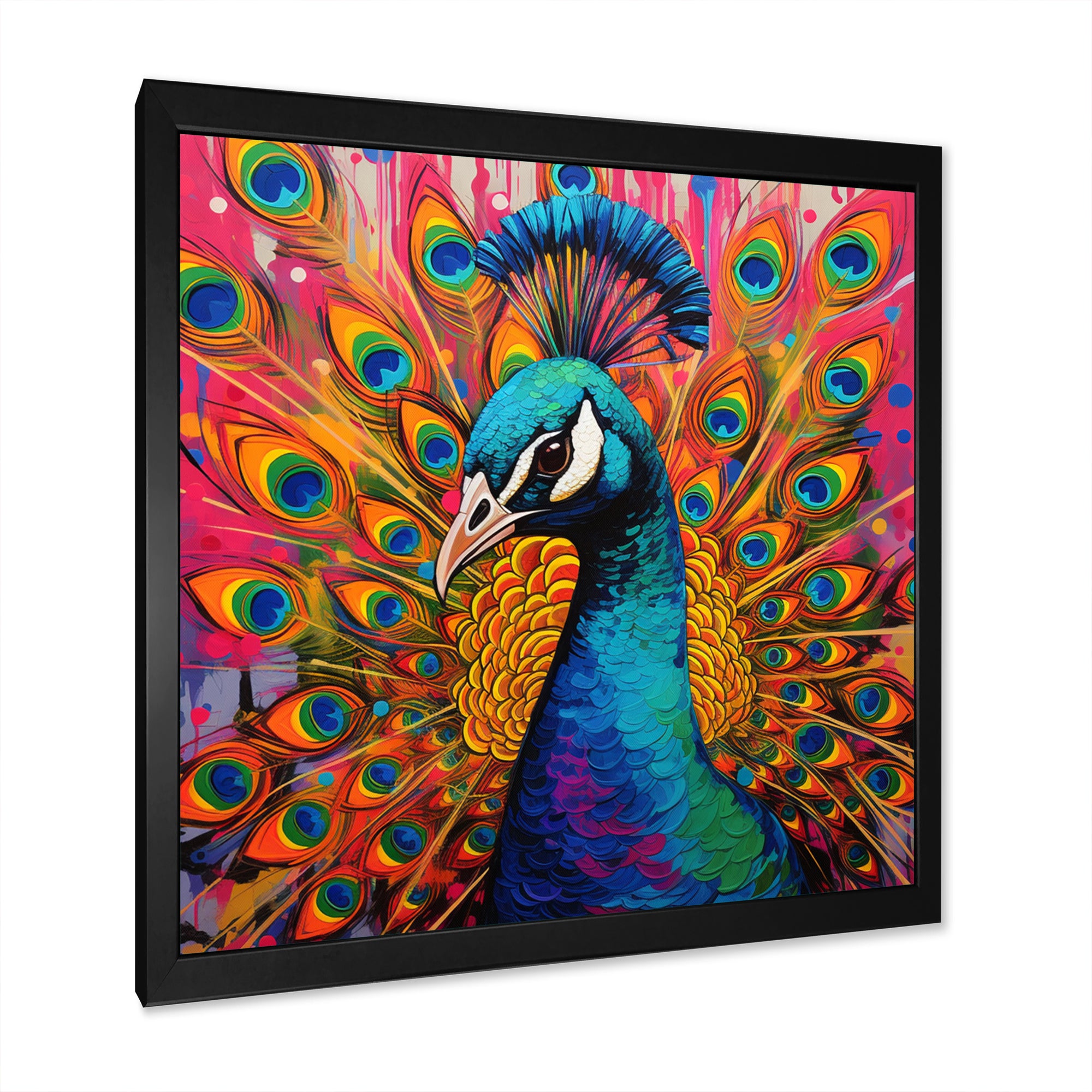 Teal Pink Pop Art Peacock - Peacock Canvas Wall Art