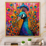 Teal Pink Pop Art Peacock - Peacock Canvas Wall Art