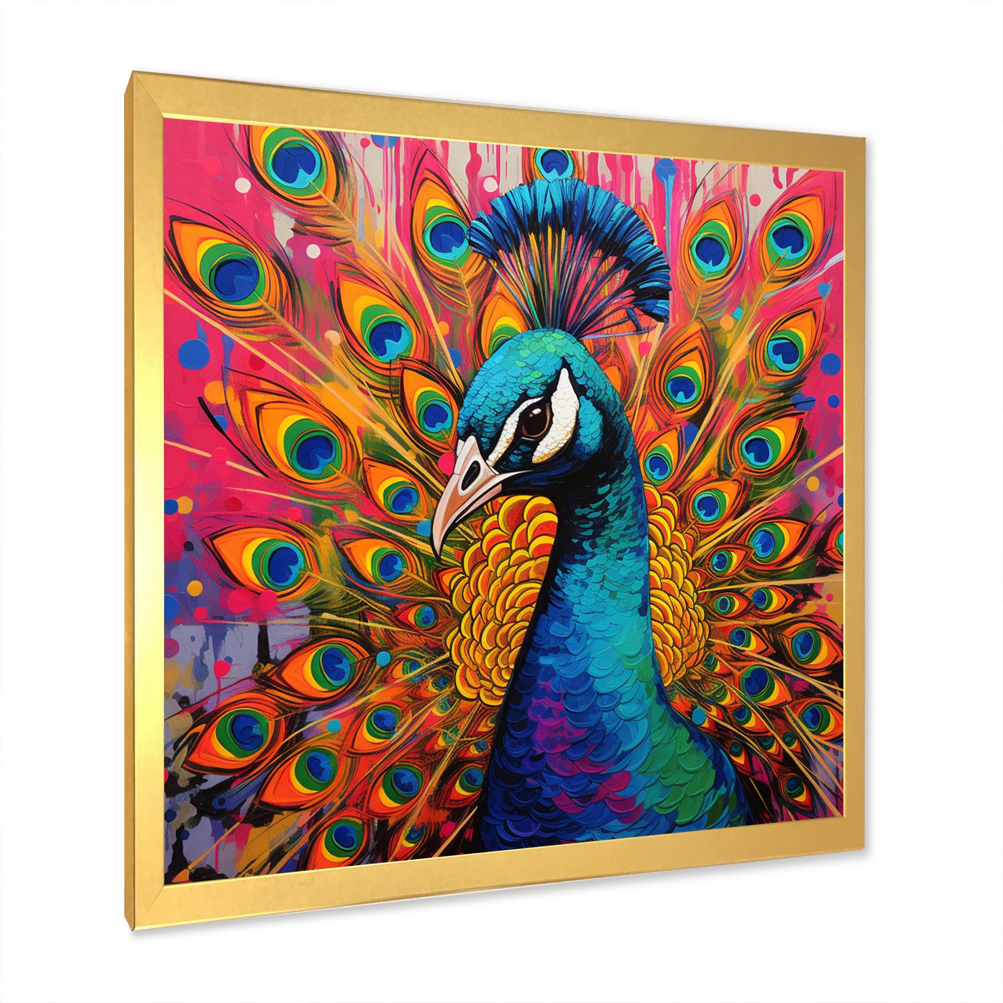 Teal Pink Pop Art Peacock - Peacock Canvas Wall Art