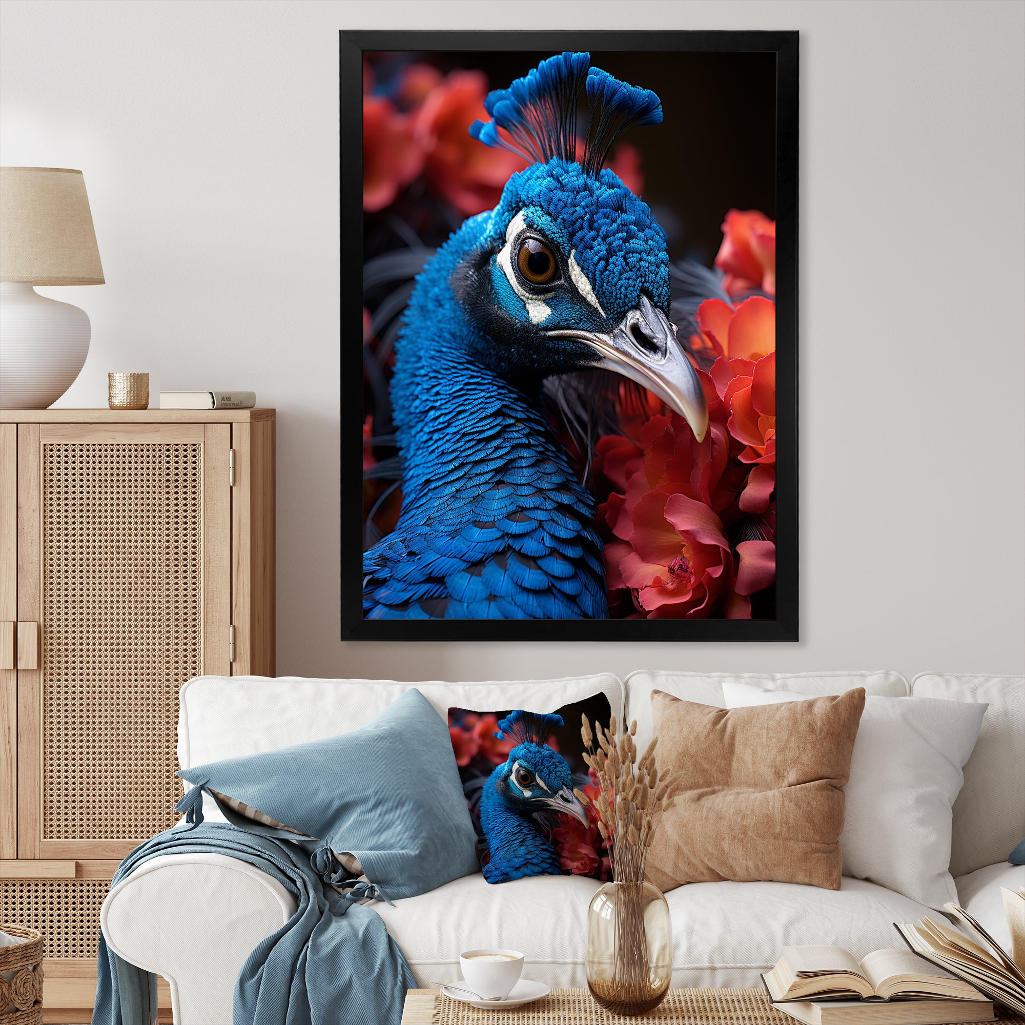 Teal Peacock Portrait Vibrant - Peacock Wall Decor