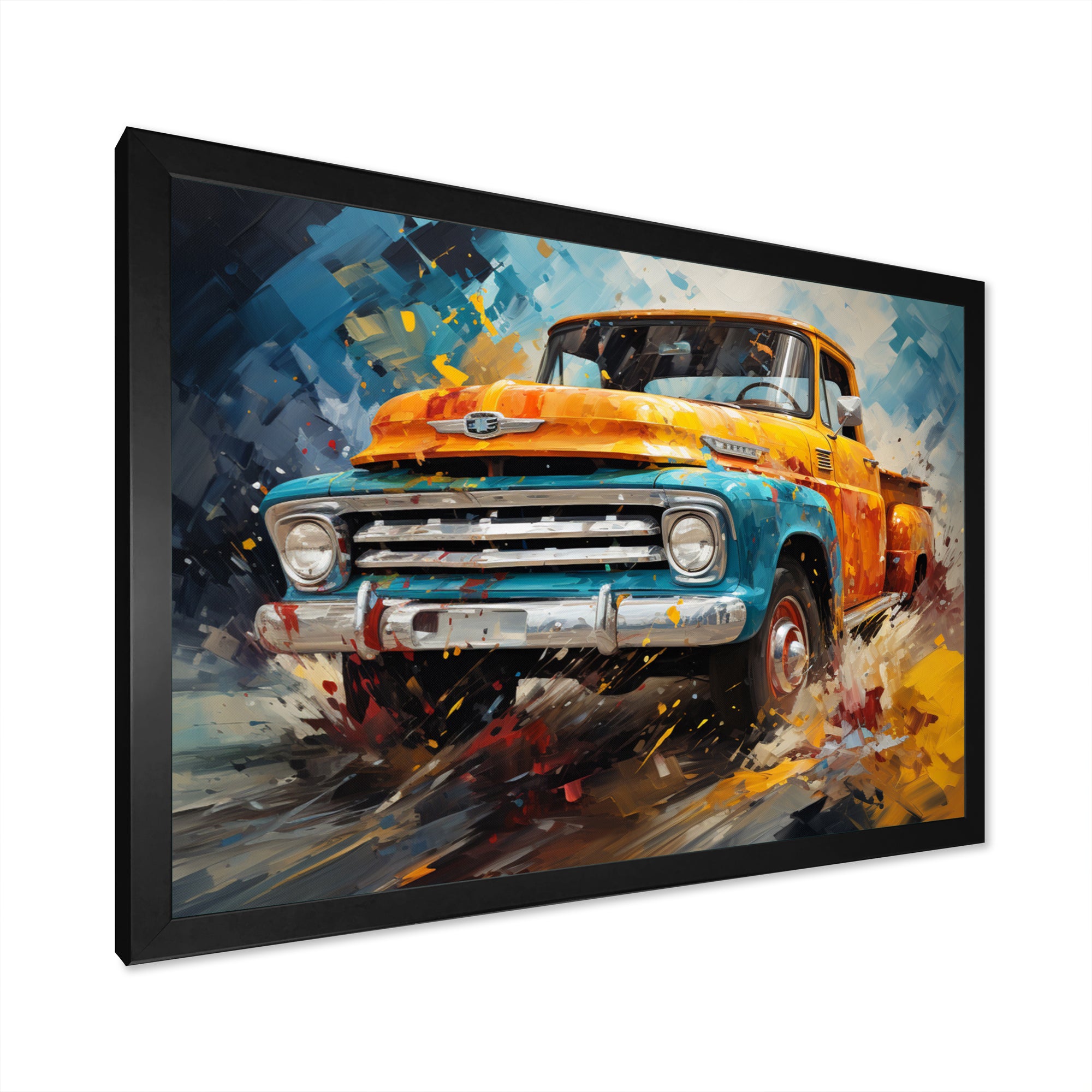 Yellow Pickup Truck Abstract Expressionism - Pickup Truck Canvas Wall Art