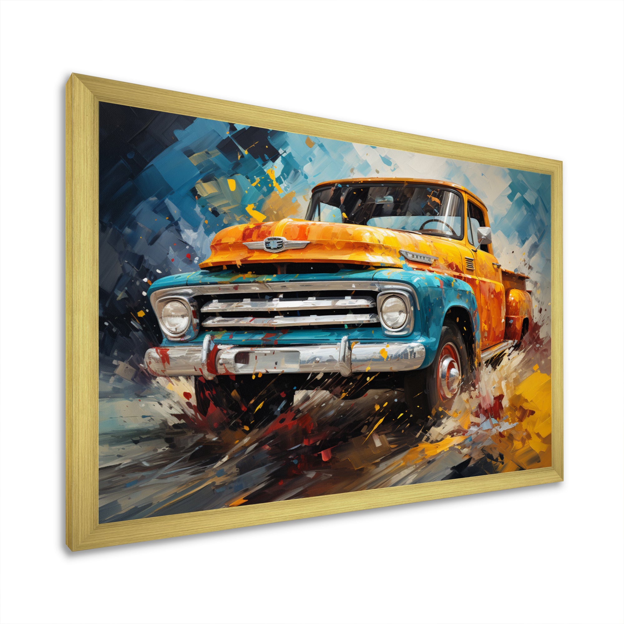 Yellow Pickup Truck Abstract Expressionism - Pickup Truck Canvas Wall Art