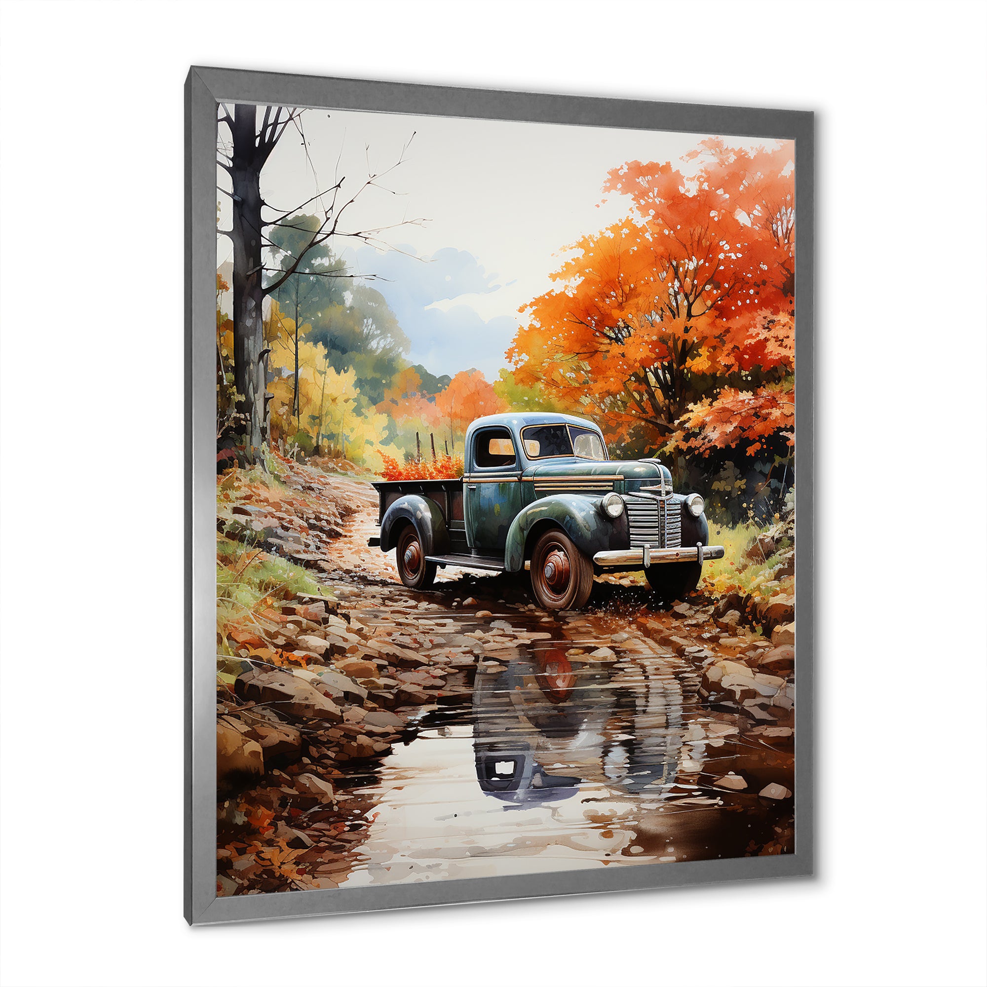 Orange Pickup Truck Autumn Symphony - Pickup Truck Canvas Wall Art