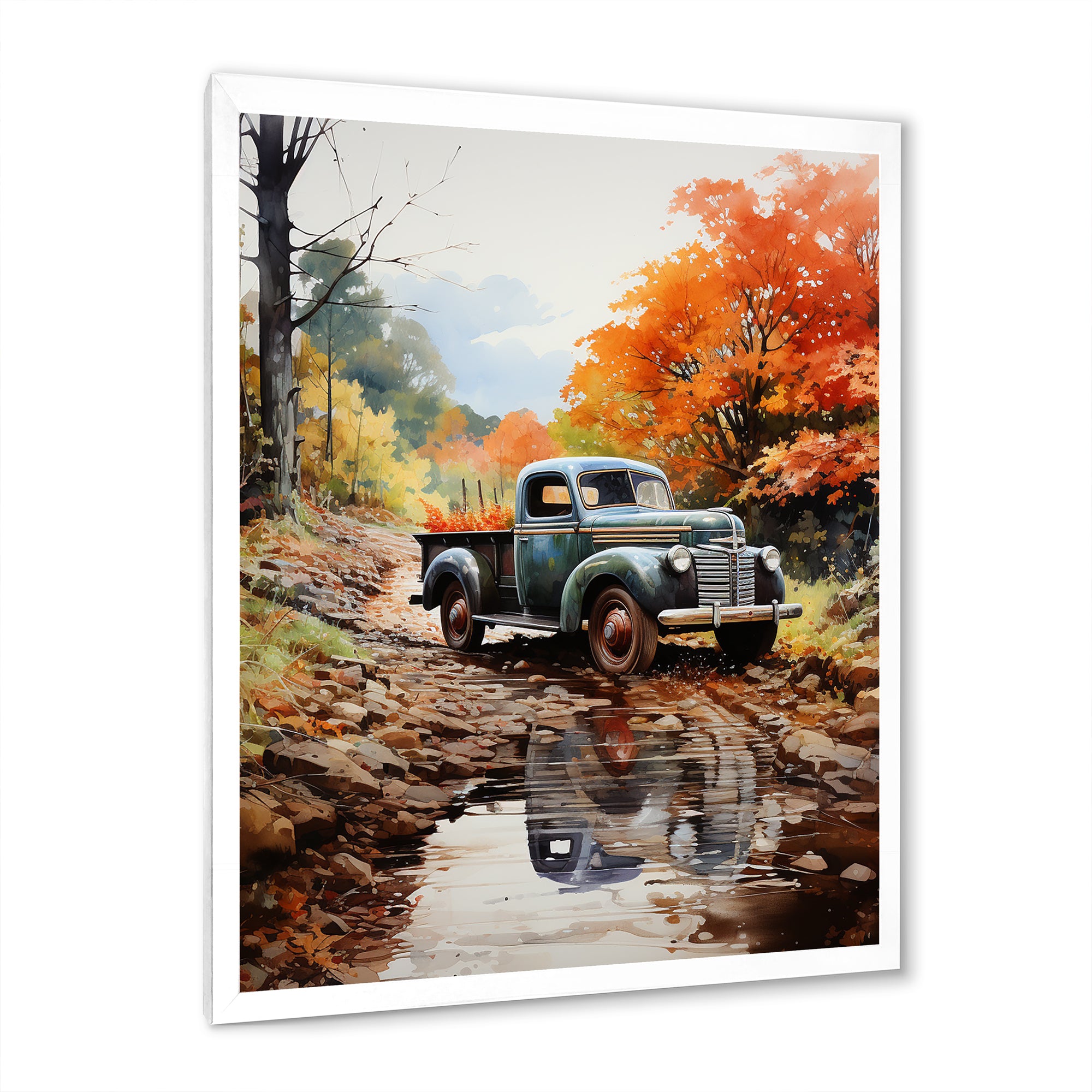 Orange Pickup Truck Autumn Symphony - Pickup Truck Canvas Wall Art