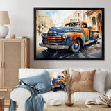 Orange Blue Pickup Truck Bold Contours I - Pickup Truck Canvas Wall Art