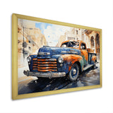 Orange Blue Pickup Truck Bold Contours I - Pickup Truck Canvas Wall Art