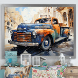 Orange Blue Pickup Truck Bold Contours I - Pickup Truck Canvas Wall Art