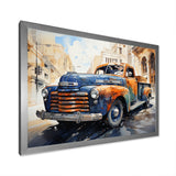 Orange Blue Pickup Truck Bold Contours I - Pickup Truck Canvas Wall Art