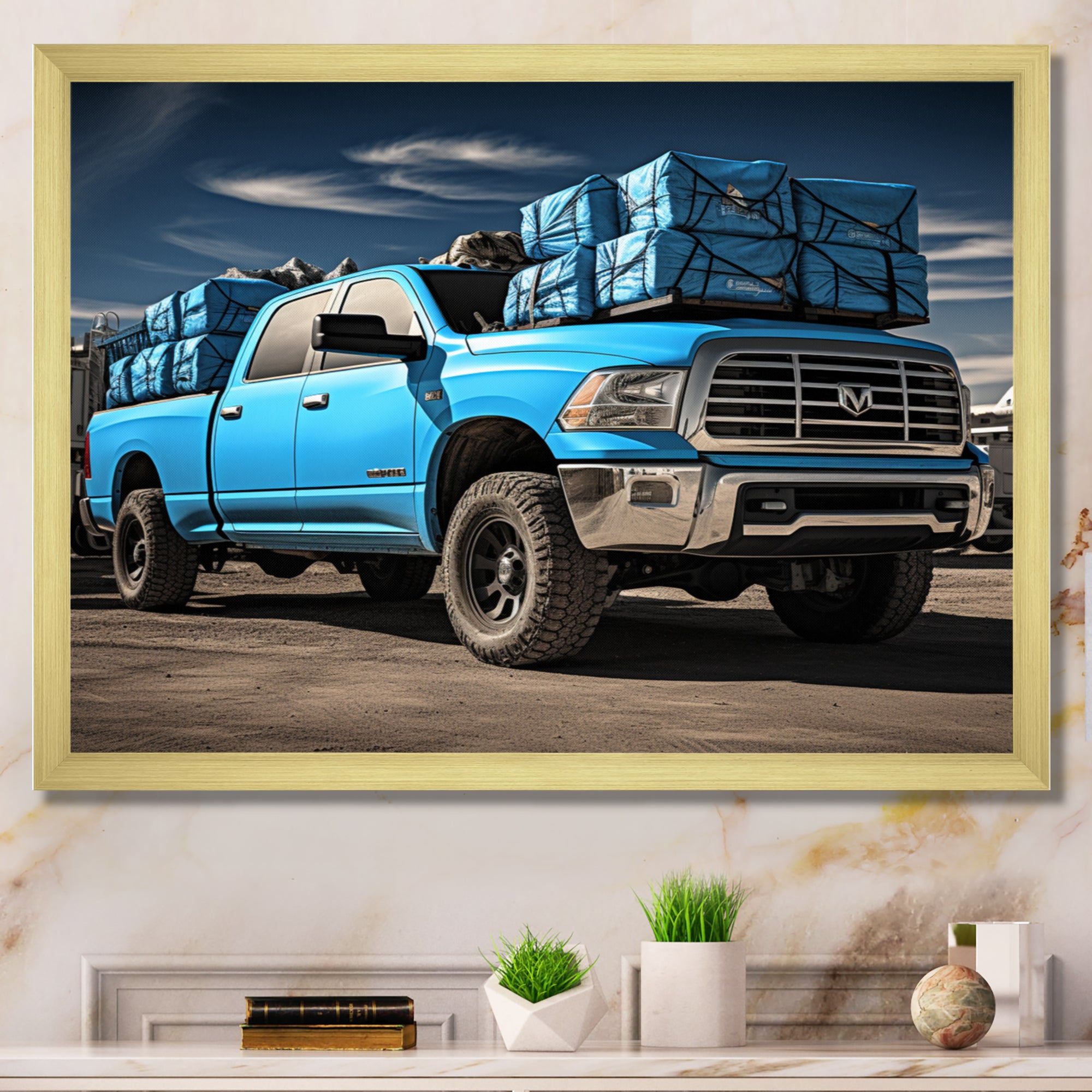 Teal Pickup Truck Cargo Carrier - Pickup Truck Canvas Wall Art