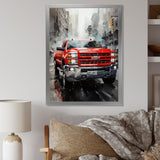 Red Pickup Truck Cityscape Hauler I - Pickup Truck Canvas Wall Art