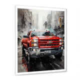 Red Pickup Truck Cityscape Hauler I - Pickup Truck Canvas Wall Art