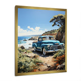 Blue Pickup Truck Coastal Retreat I - Pickup Truck Canvas Wall Art