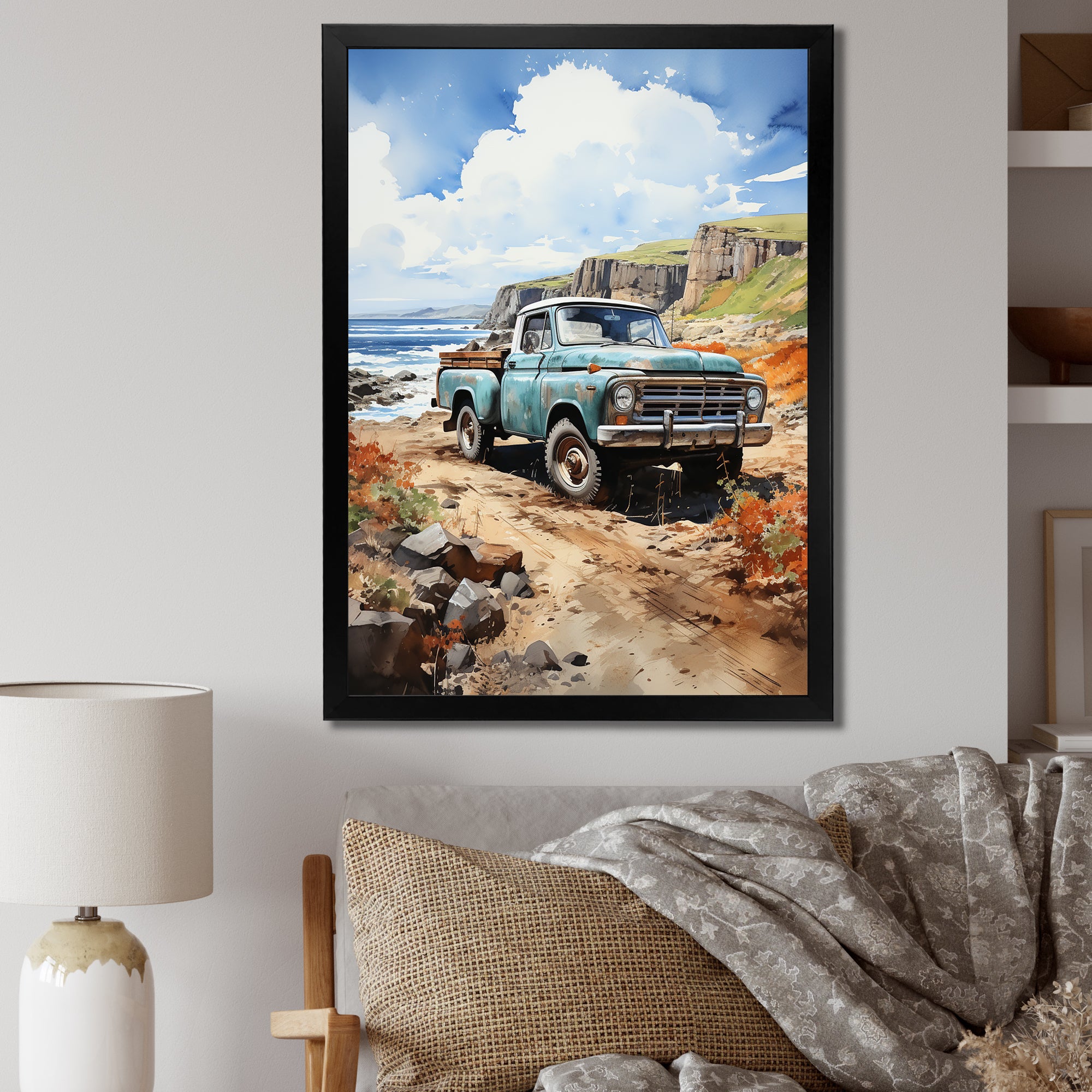 Pickup Truck Coastal Harmony - Pickup Truck Canvas Wall Art