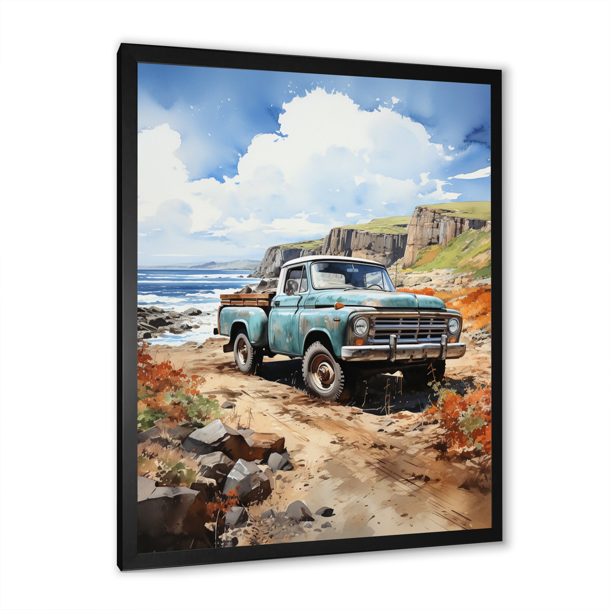 Pickup Truck Coastal Harmony - Pickup Truck Canvas Wall Art