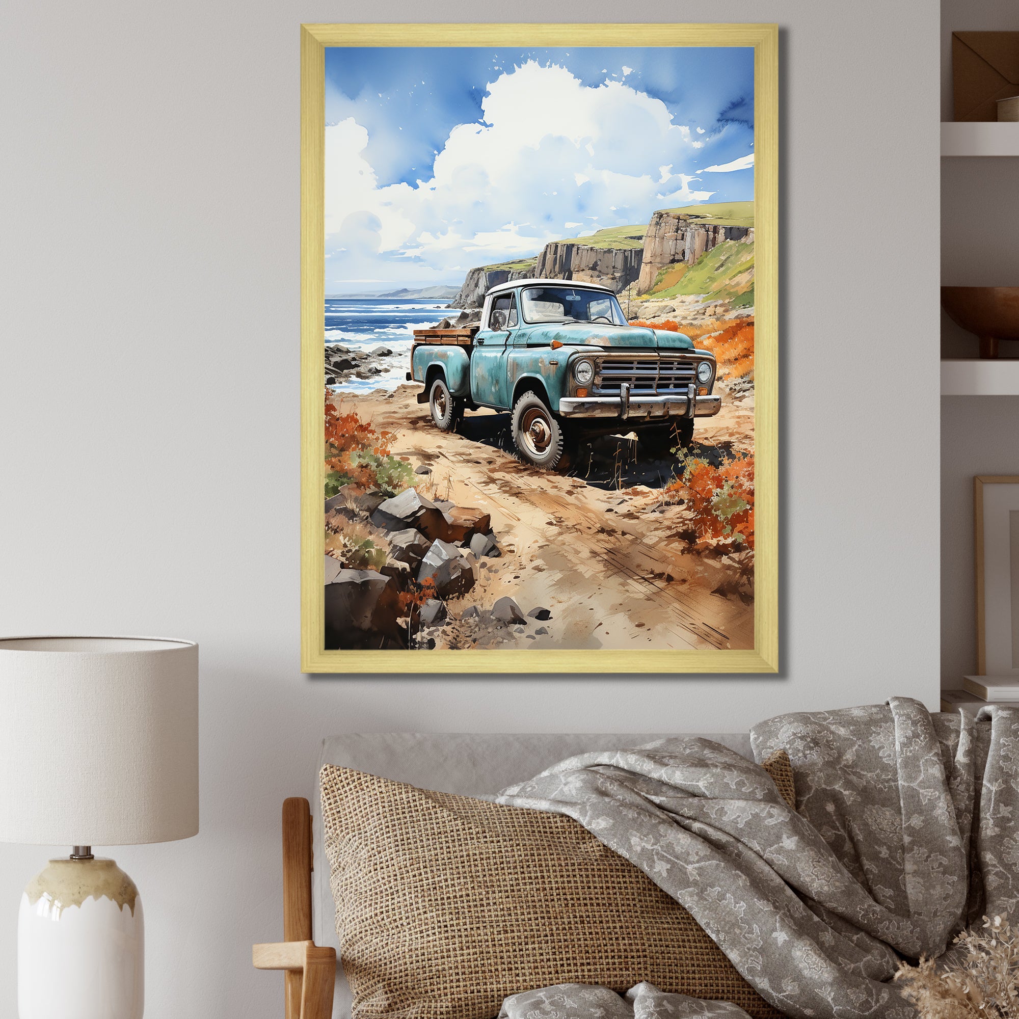 Pickup Truck Coastal Harmony - Pickup Truck Canvas Wall Art