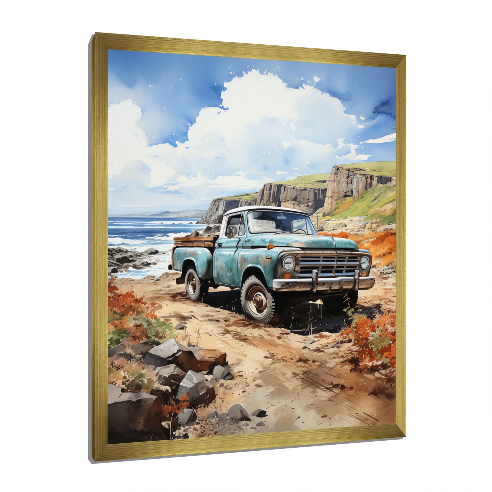Pickup Truck Coastal Harmony - Pickup Truck Canvas Wall Art
