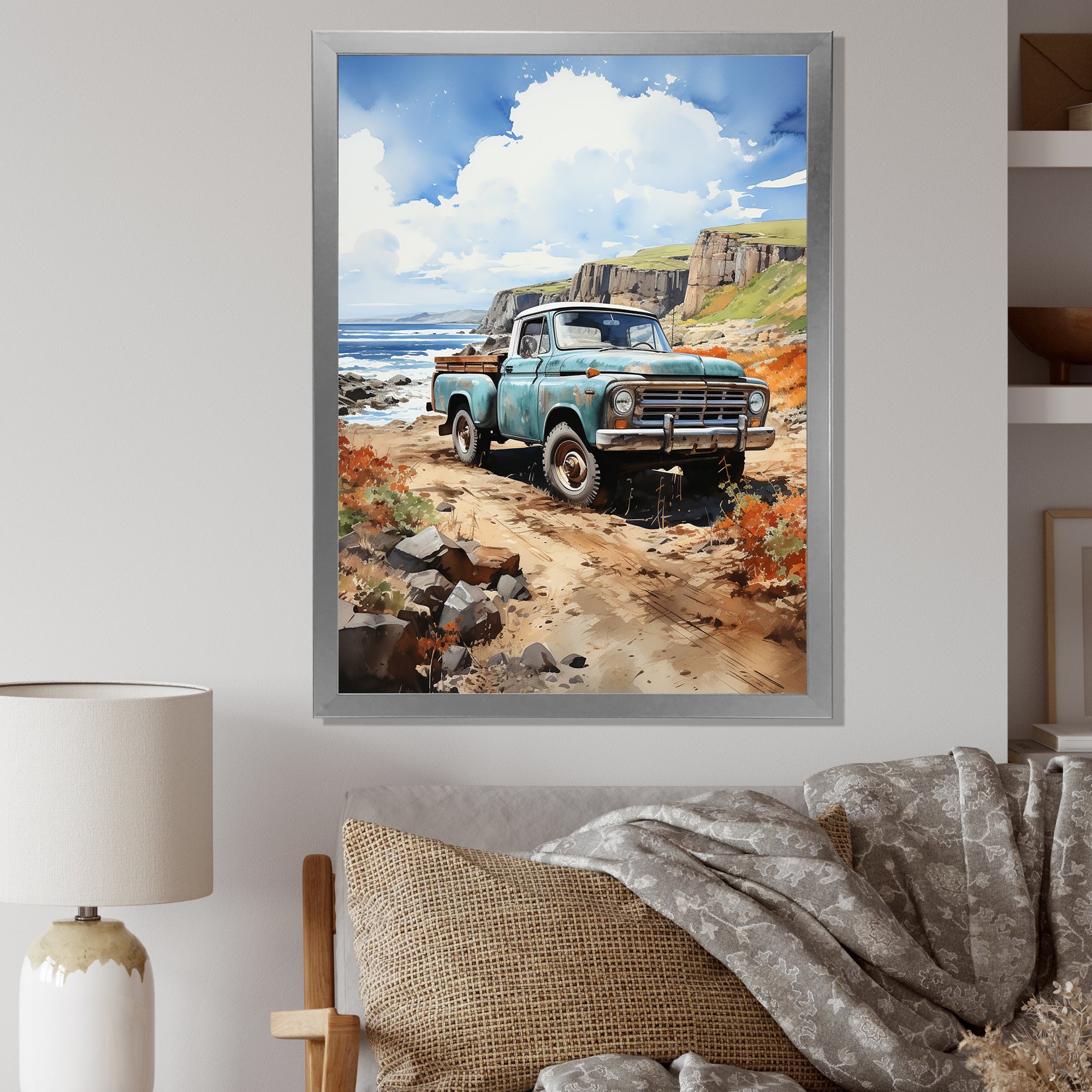Pickup Truck Coastal Harmony - Pickup Truck Canvas Wall Art