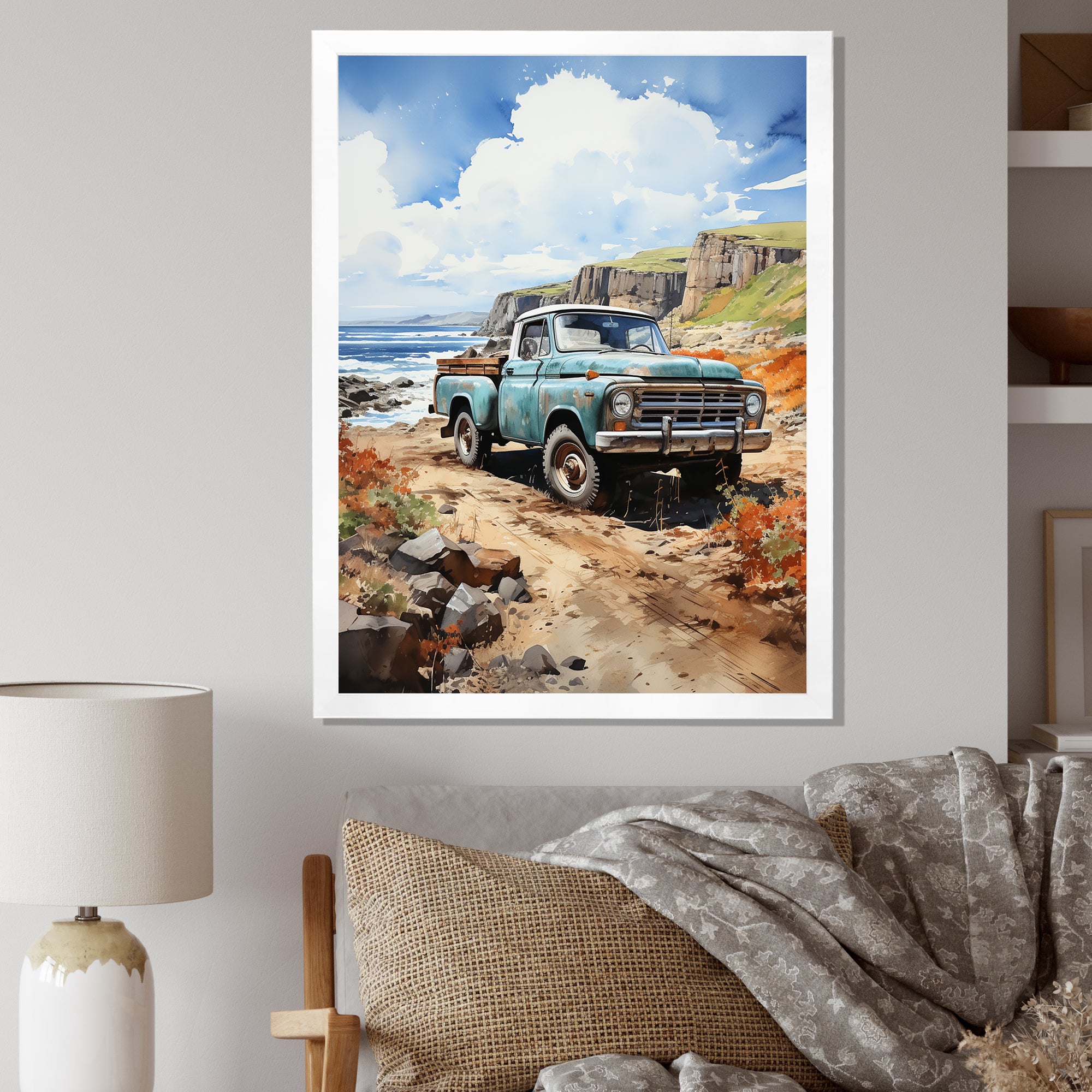 Pickup Truck Coastal Harmony - Pickup Truck Canvas Wall Art