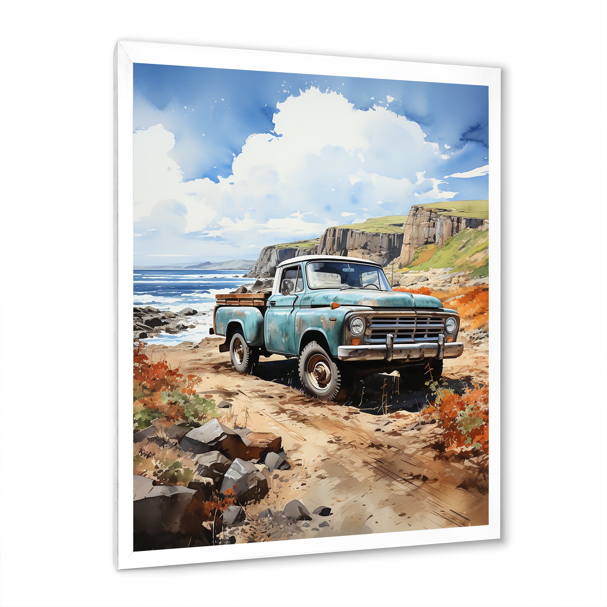 Pickup Truck Coastal Harmony - Pickup Truck Canvas Wall Art