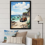 Coral Pickup Truck Coastal Retreat - Pickup Truck Canvas Wall Art