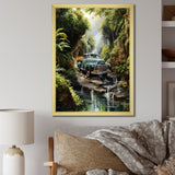 Green Pickup Truck Enchanting Waterfall I - Pickup Truck Canvas Wall Art