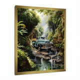 Green Pickup Truck Enchanting Waterfall I - Pickup Truck Canvas Wall Art