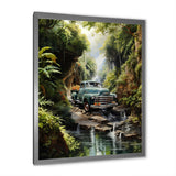 Green Pickup Truck Enchanting Waterfall I - Pickup Truck Canvas Wall Art