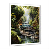 Green Pickup Truck Enchanting Waterfall I - Pickup Truck Canvas Wall Art