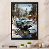 White Pickup Truck Winter Wilderness - Pickup Truck Canvas Wall Art