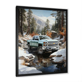 White Pickup Truck Winter Wilderness - Pickup Truck Canvas Wall Art