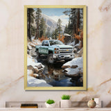 White Pickup Truck Winter Wilderness - Pickup Truck Canvas Wall Art