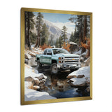 White Pickup Truck Winter Wilderness - Pickup Truck Canvas Wall Art