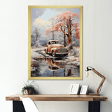Coral Pickup Truck Frozen Wilderness - Pickup Truck Canvas Wall Art
