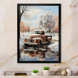 Brown Pickup Truck Frozen Wilderness - Pickup Truck Canvas Wall Art