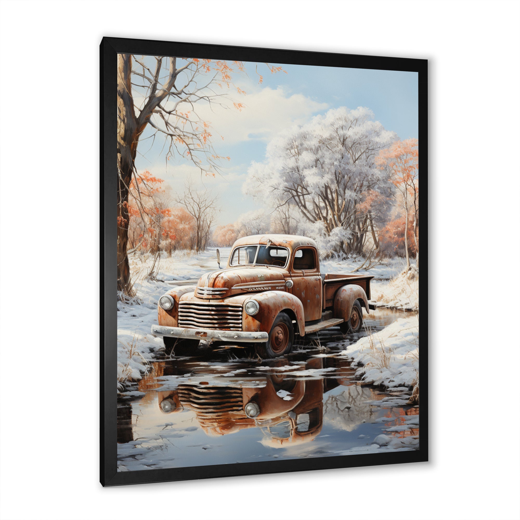 Brown Pickup Truck Frozen Wilderness - Pickup Truck Canvas Wall Art