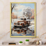 Brown Pickup Truck Frozen Wilderness - Pickup Truck Canvas Wall Art