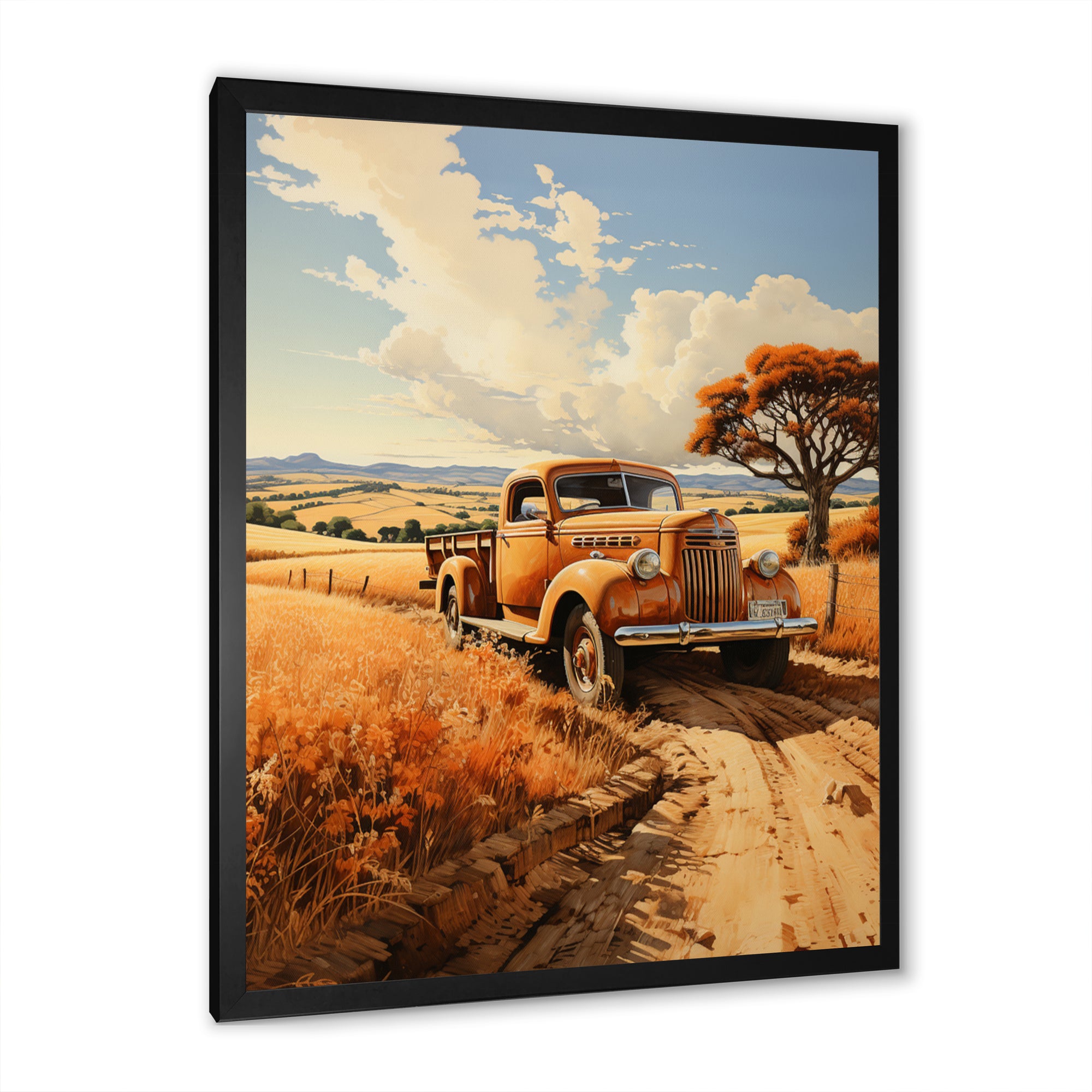 Yellow Pickup Truck Golden Fields I - Pickup Truck Canvas Wall Art