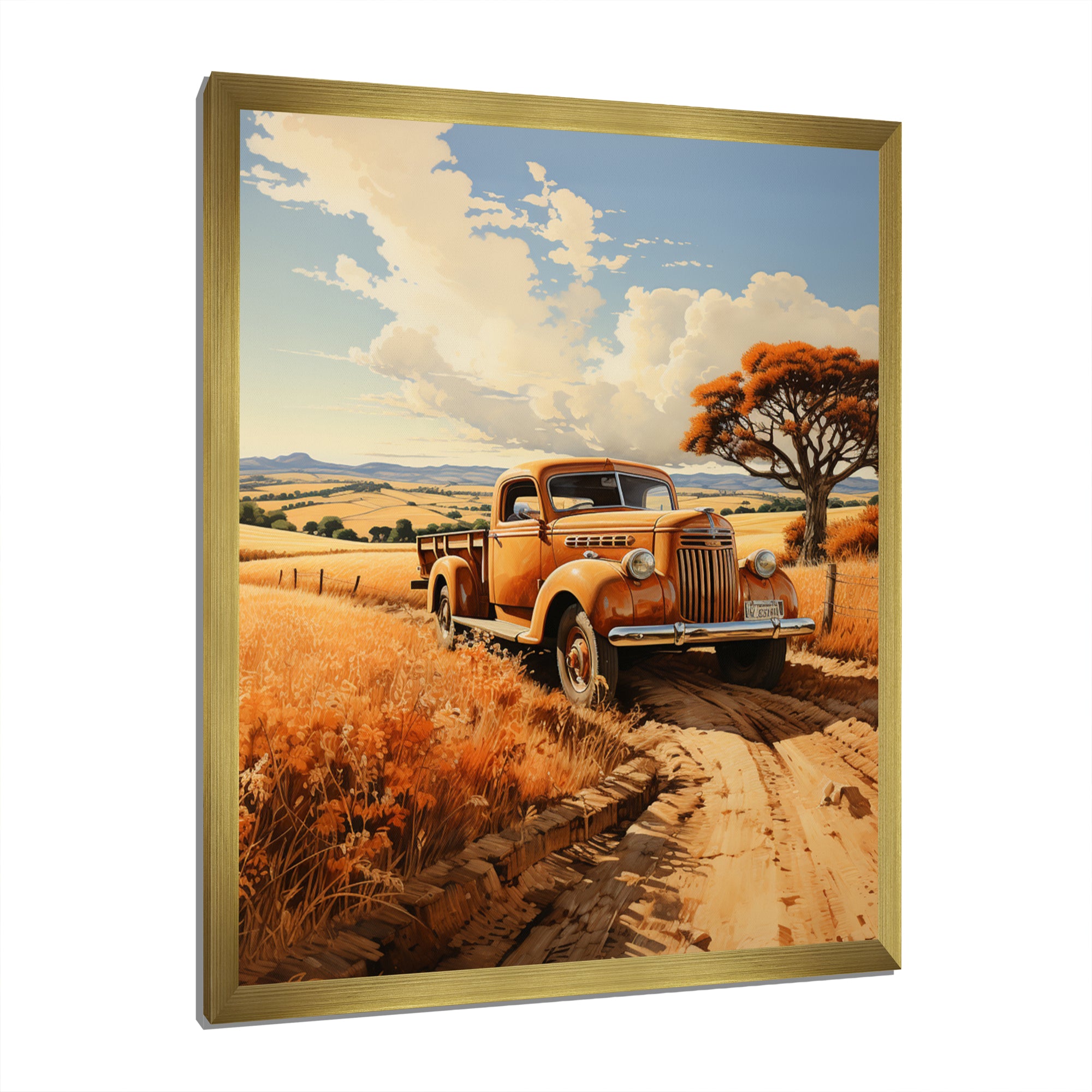Yellow Pickup Truck Golden Fields I - Pickup Truck Canvas Wall Art