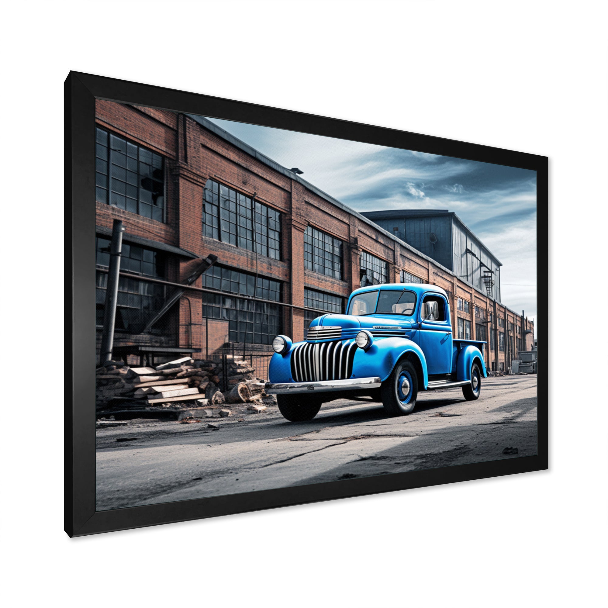 Blue Pickup Truck Industrial Drive I - Pickup Truck Canvas Wall Art
